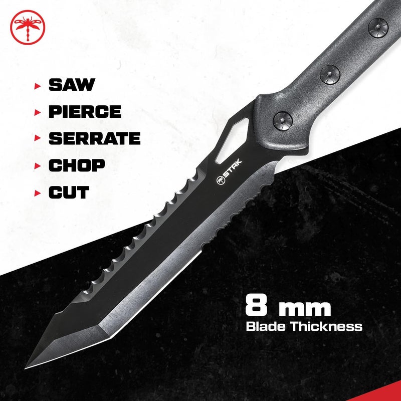 Sheffield STAK 11822 Tac Javelin Spear, Gifts for Men, 44" Utility Spear for Camping, Hunting, and Bushcraft, 8" Partially Serrated Tanto Blade Spear Head, TPR Snap Sheath - Image 3